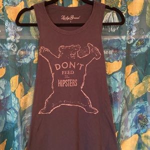 Lucky Brand Racerback Tank Don’t Feed the Hipsters Bear Print